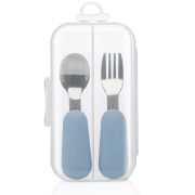 CUCHARA TENEDOR SILICONA METAL – AZUL